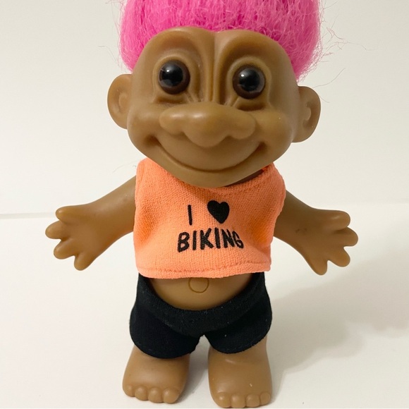 Vintage Russ Troll I Love Biking Pink Hair Doll - Picture 2 of 16